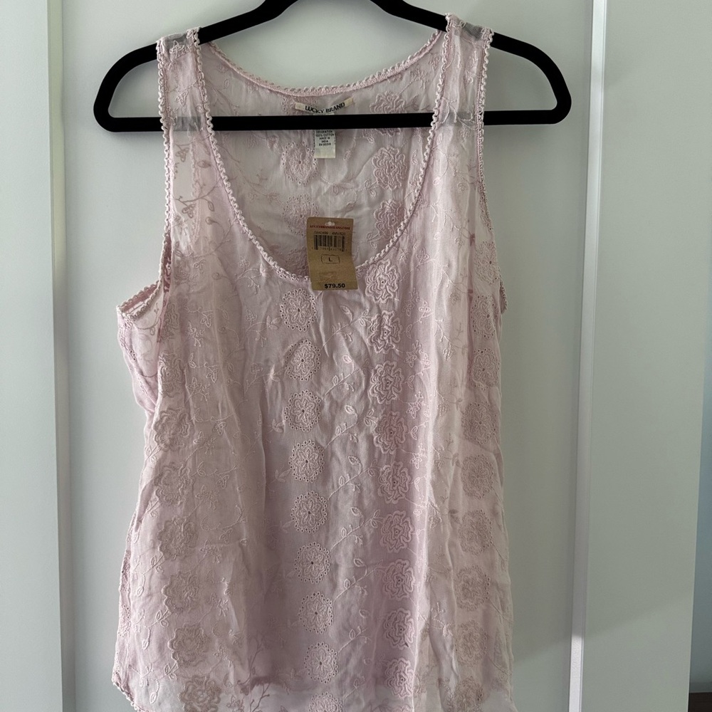 Lucky Brand Pink Lace Scoop Neck Tank Top